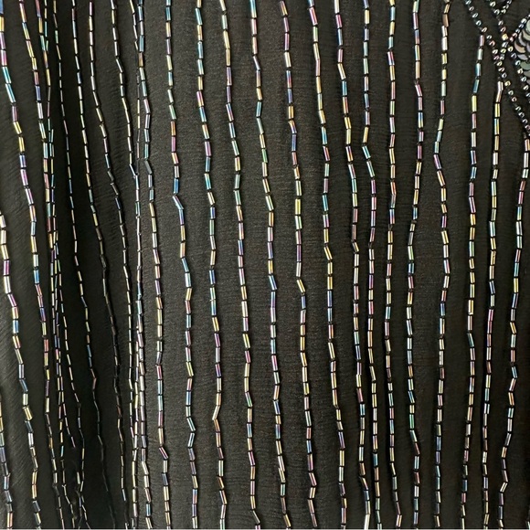 Sparkle Toronto Vintage Top Size Medium Black Beaded Silk Retro Party Night Out - Picture 4 of 8